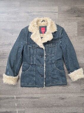 Esprit Y2K Denim Jacket Coat Faux Fur Medium Streetwear Preppy Boho